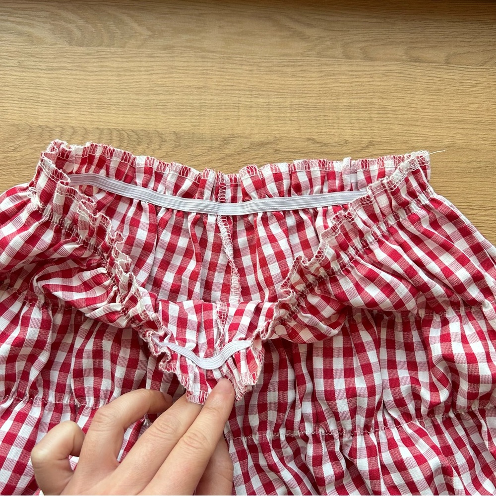 Red and White Gingham Ruffle Shorts - Picture 2 of 3
